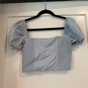 Urban Outfitters Sky Blue Puff Sleeve Crop Top